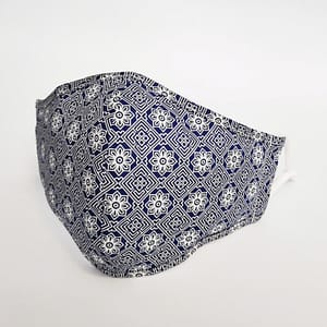 Masque en coton imprimé bleu géométrique